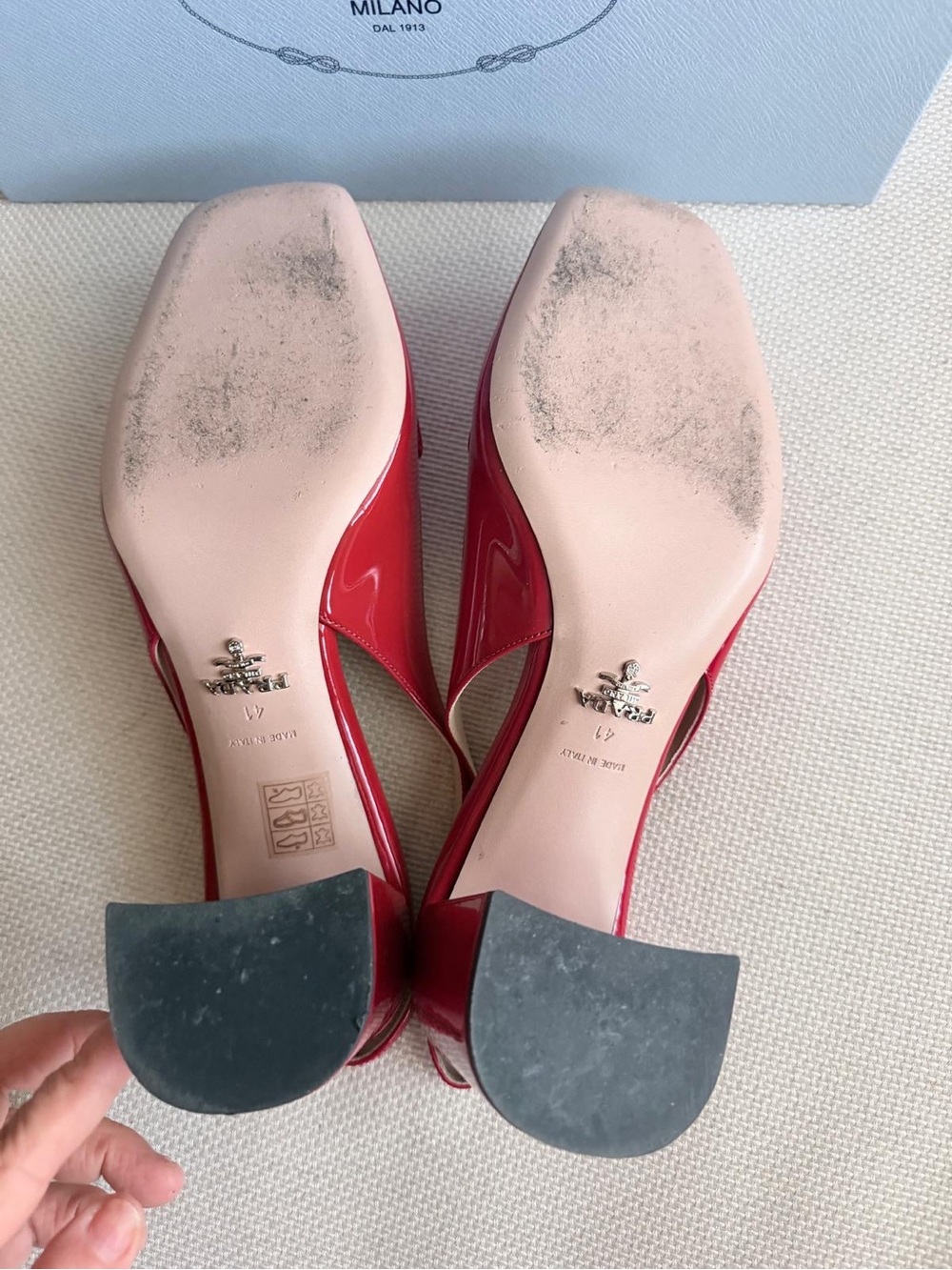 Prada Red Patent Slingback Block Heels - Picture 7 of 12